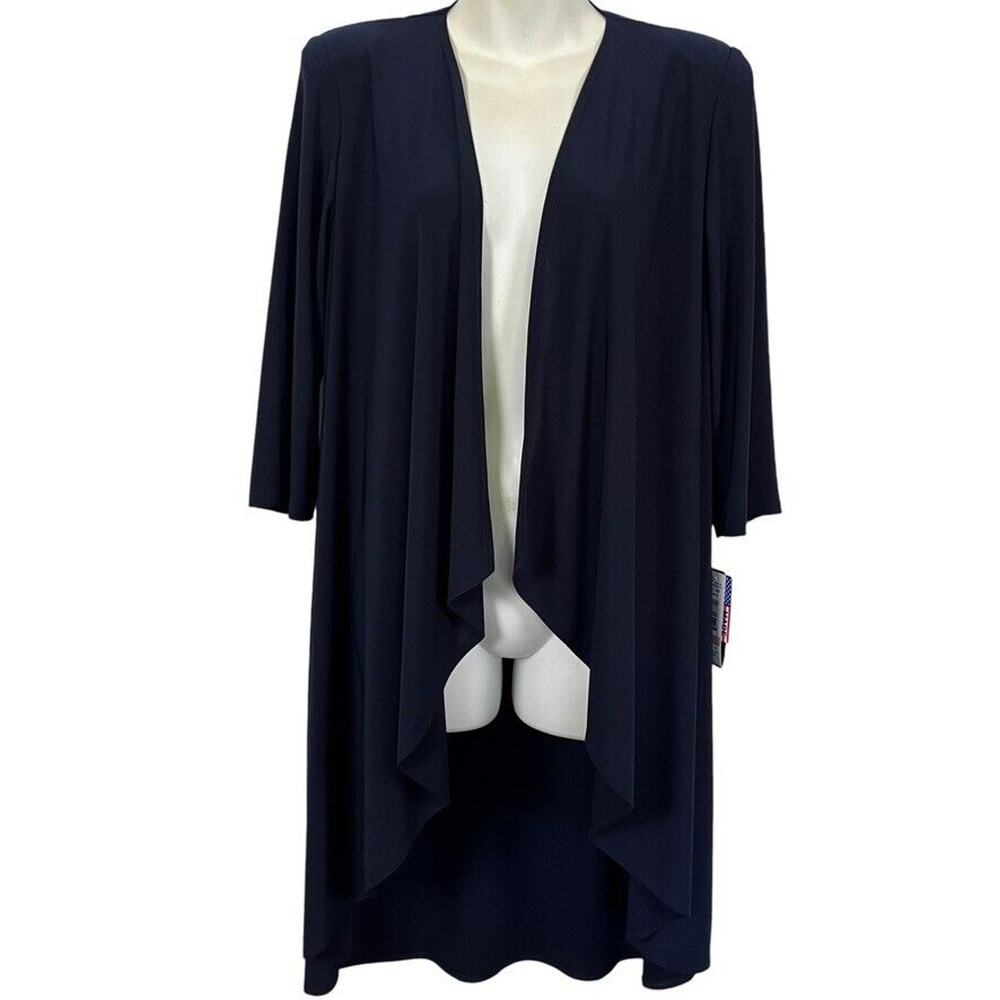 R&M Richards Navy Blue Jersey Knit Knee Length Open Stretch Jacket USA NWT sz 12